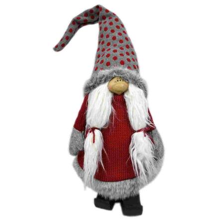 PALACEDESIGNS 24 x 5.5 x 5.5 in. Red & Gray Spotted Hat Gnome with Pigtails PA3087304